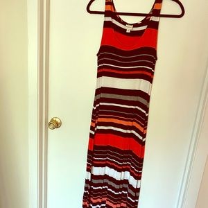 Black, red and white striped maxi dress